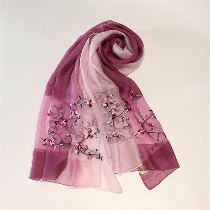 High-grade Silk Wool Embroidered Female Gradient Color Mulberry Scarfs