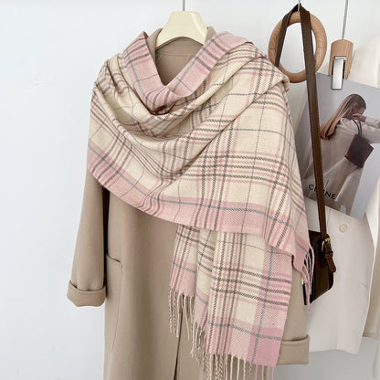 Women's Slouchy Plaid Korean Tassel Shawl Scarfs