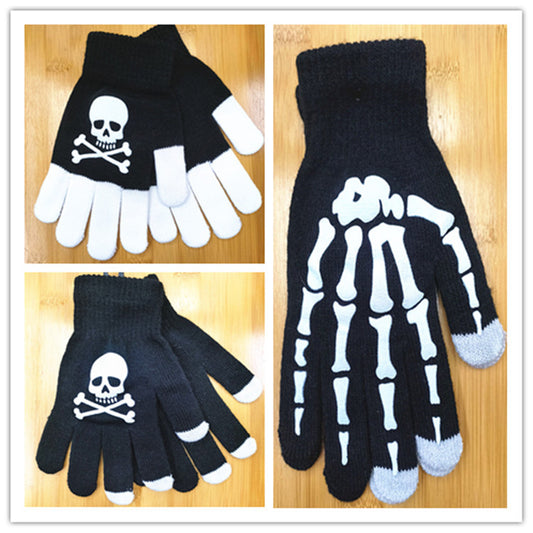 Halloween Skull Knitted Fingerless Ghost Claw Half Finger Gloves