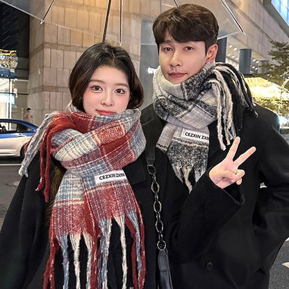 Women's & Men's Plaid Winter Vintage Warm Atmosphere Couple Scarfs