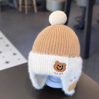 Children's Warm Knitted Male Female Cute Bear Fur Kids' Headwear