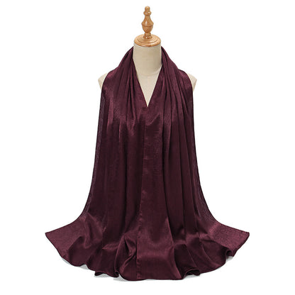 Women's Malaysian Satin Silky Shawl Pleated Solid Scarfs