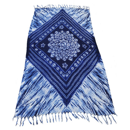 Women's White Porcelain Small Fresh Tassel Printed Cotton Scarfs