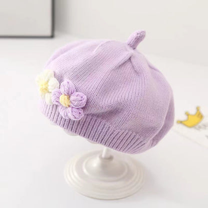 Hat Knitted Beret Cute Flower Painter Kids' Headwear