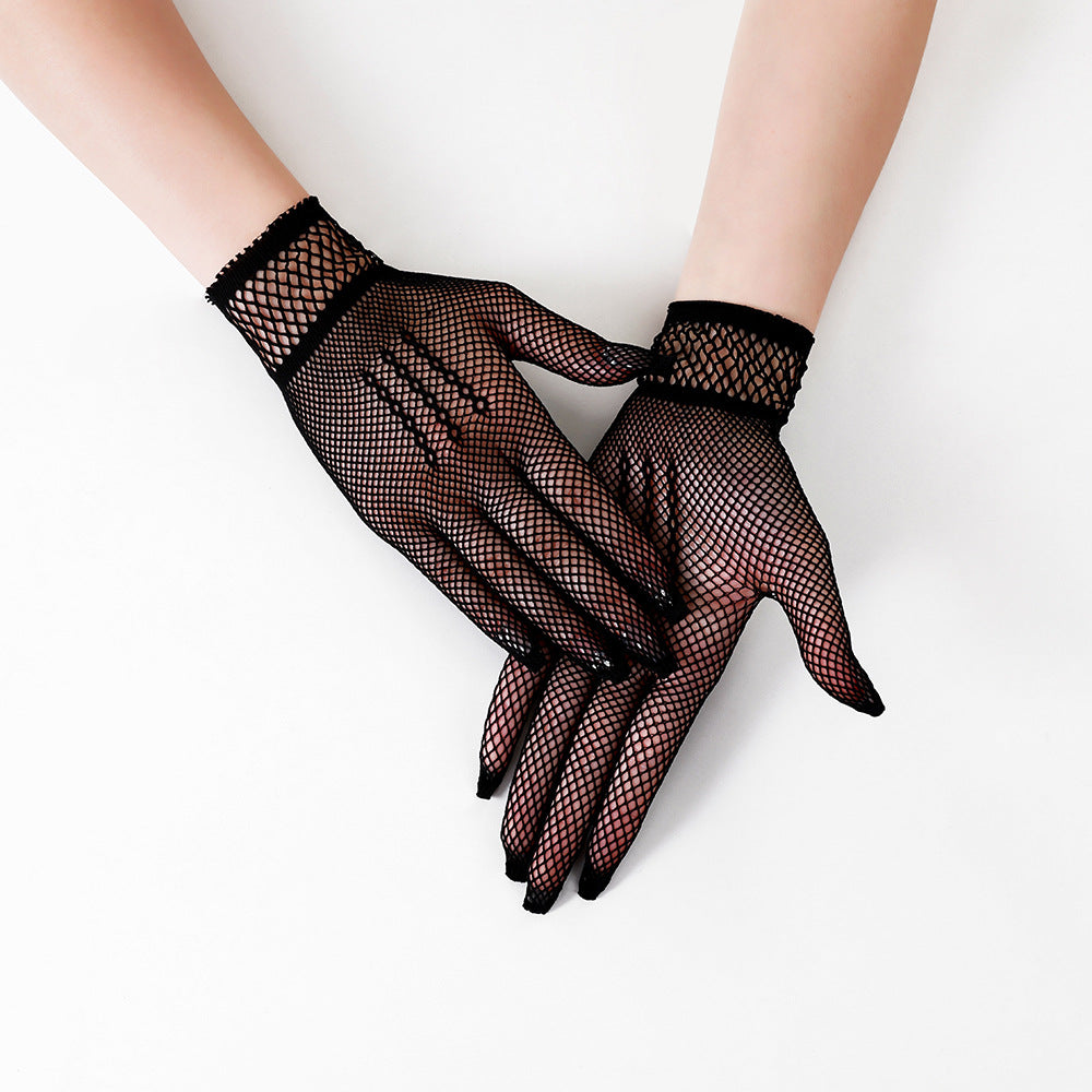 Women's Bridal Wedding Fishnet Bow Dress Lace Gloves