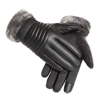 Men's Touch Screen Leather Arrow Design Ski Gloves