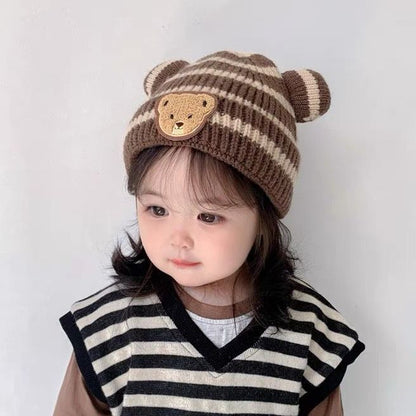 Hat Korean Style Striped Cute Bear Kids' Headwear