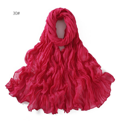 Women's Pure Color Voile Twist Wrinkle Cotton Linen Scarfs