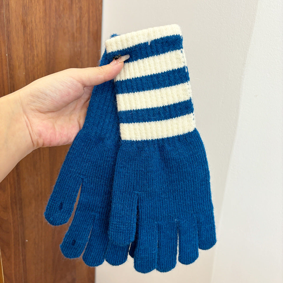 Women's Personalized Fashionable Knitted Warm Winter Extended Striped Open Touch Gloves