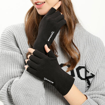 Women's Veet Winter Outdoor Keep Warm Thin Half Finger Gloves