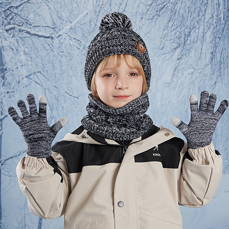 Children's Three-piece Set Earflaps Slipover Woolen Boys Outdoor Kids' Headwear