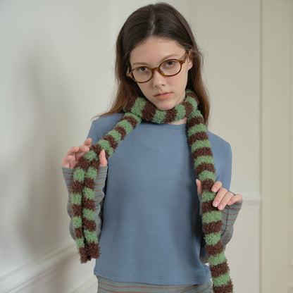 Curly Fur Niche Striped Thin Narrow Long Wool Female Scarfs