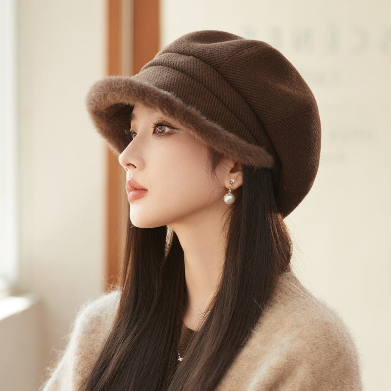 Women's High Sense Thickened Fleece Edge Octagonal Hats & Caps