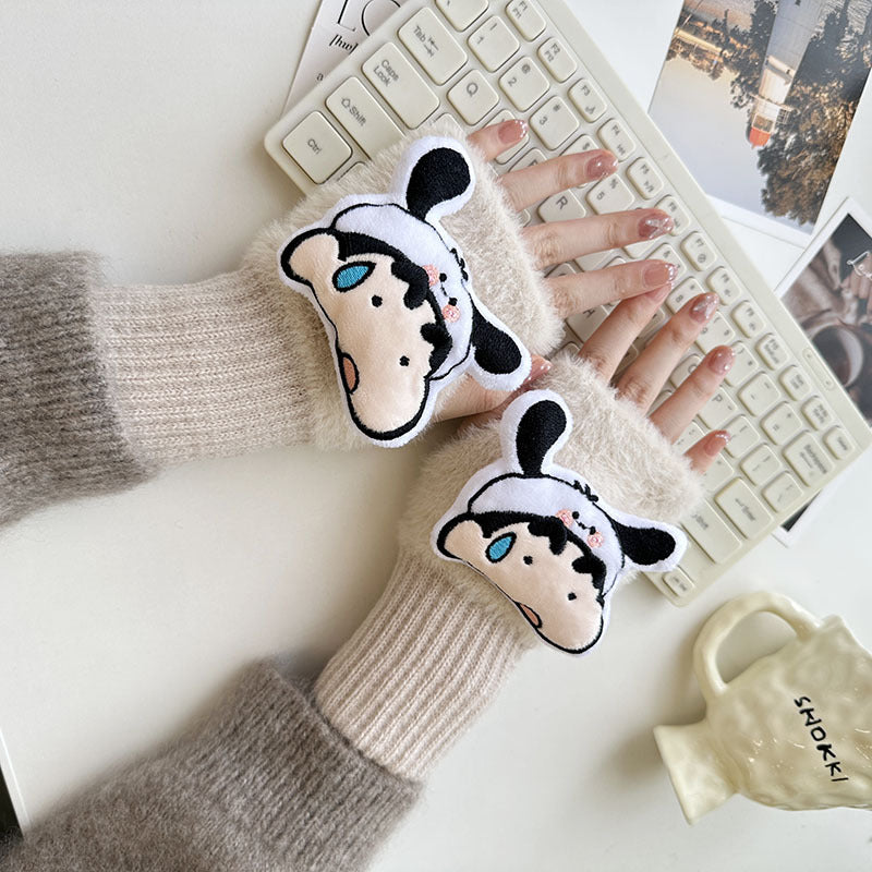 Half Finger Cartoon Knitted Bracers Thick Gloves