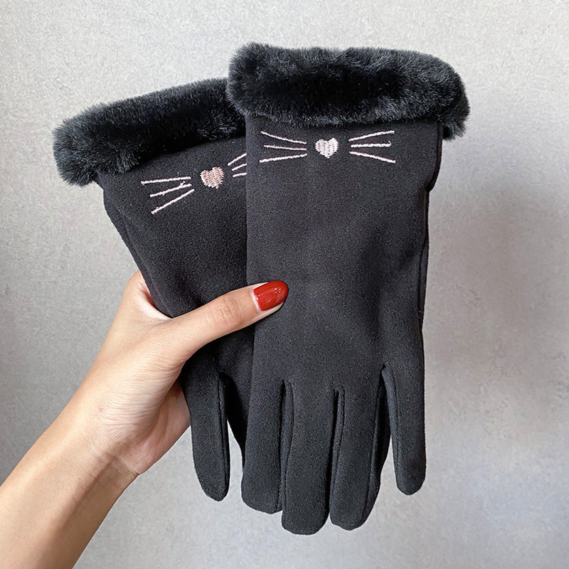 Women's For Winter Fleece-lined Thick Suede Touch Gloves