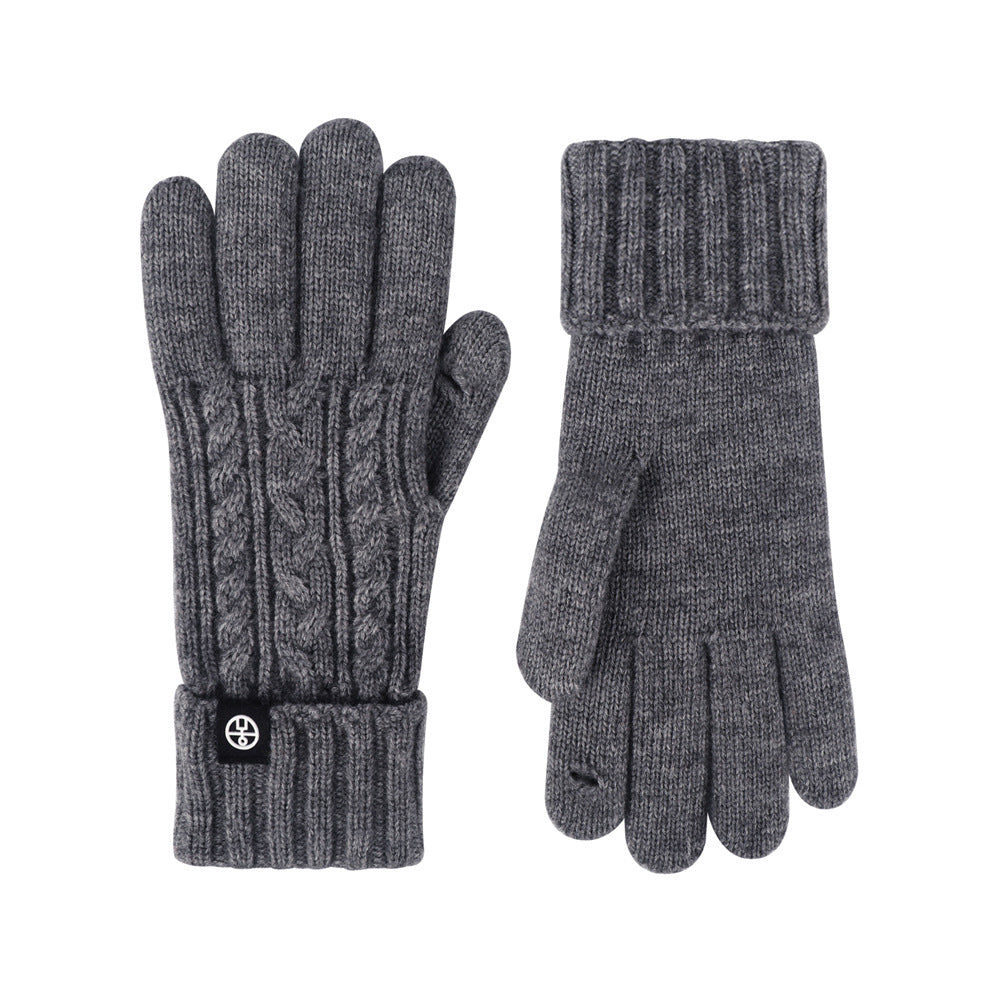 Color Knitted Retro Jacquard Fleece Lining Cycling Gloves