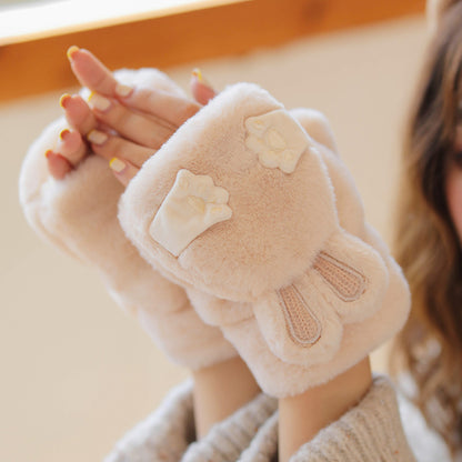 Winter Fleece-lined Cute Korean Style Cartoon Extra Thick Gloves