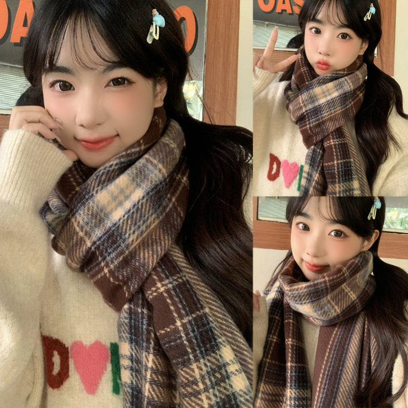 Women's Plaid Cashmere Shawl Korean Style Warm Scarfs