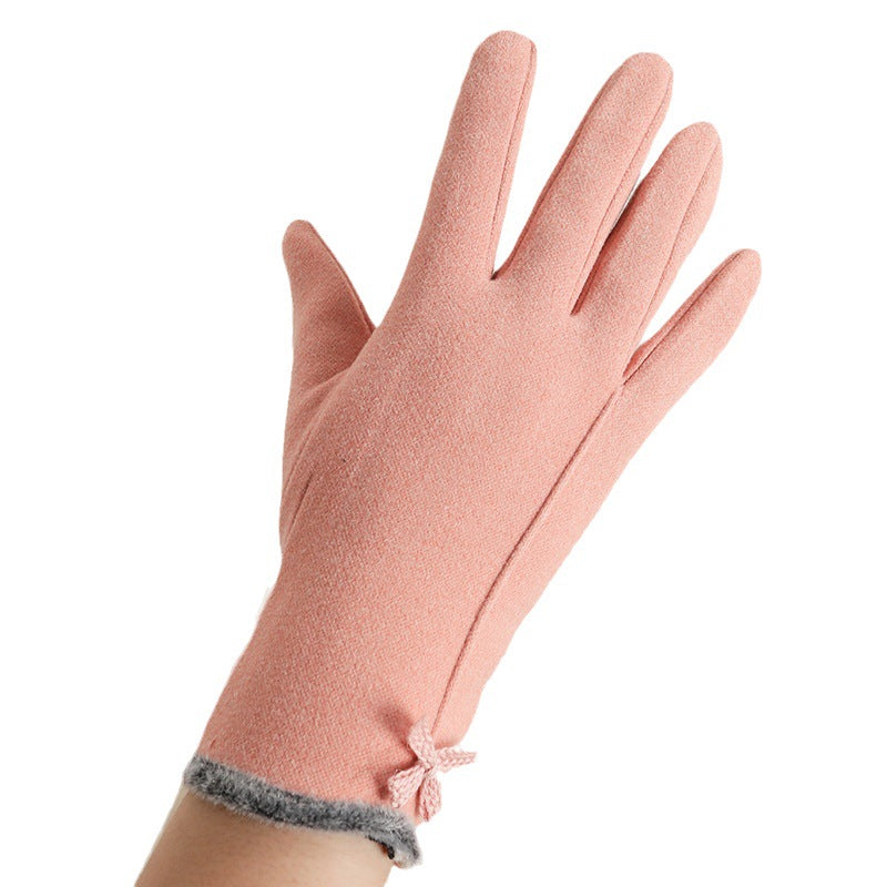 Women's Angora Fleece-lined Bow Outdoor Driving Cycling Sports Cute Gloves