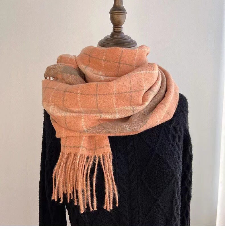 Winter Plaid Cashmere Warm Tassel Shawl Scarfs