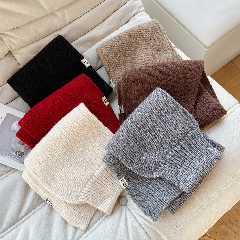 Women's Solid Color Knitted Wool Korean Neck Protection Lazy Perforated Scarfs