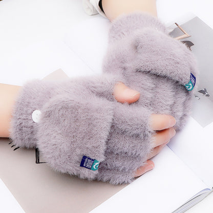 Female Winter Warm Exposed Finger Flip Gloves