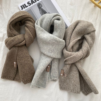 Wool Small Blended Knitted Solid Couple Scarfs