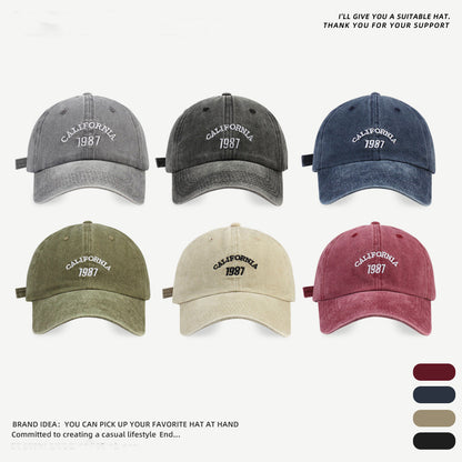 Women's & Men's Washed Gray Baseball Big Head Circumference Versatile Small Hats & Caps