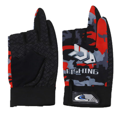 Men's Fishing Printed Dew Three Fingers Spring Gloves