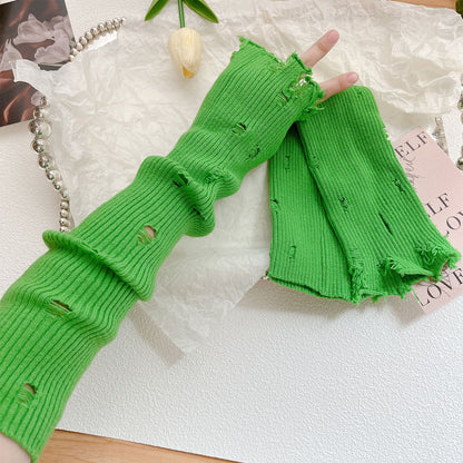 Hole Korean Fingerless Warm Arm Guard Gloves