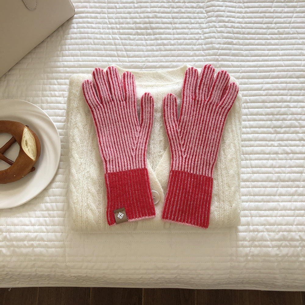 Women's & Men's Two-color Winter Warm Contrast Color Knitted Touch Screen Gloves