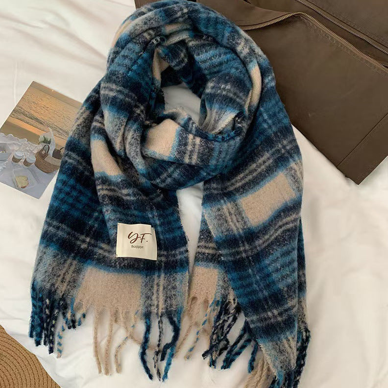 Women's High-grade Plaid Winter Korean Shawl Thickening Scarfs