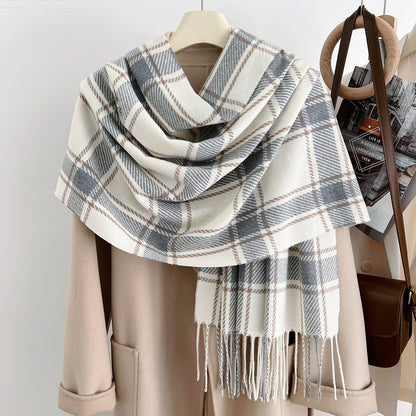 Women's Slouchy Plaid Korean Tassel Shawl Scarfs