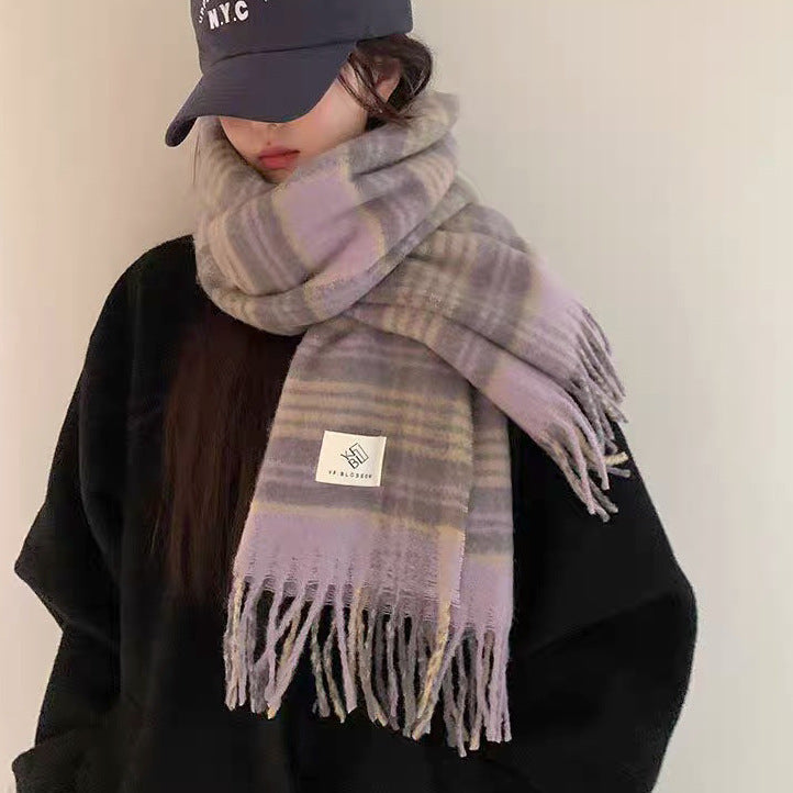 Women's High-grade Plaid Winter Korean Shawl Thickening Scarfs