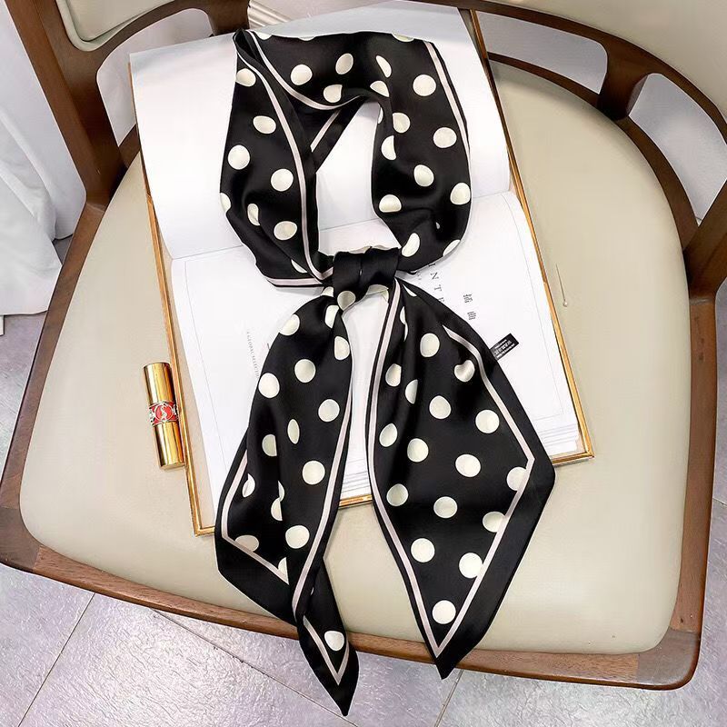 Thin Narrow Strip Imitated Silk Female Scarves