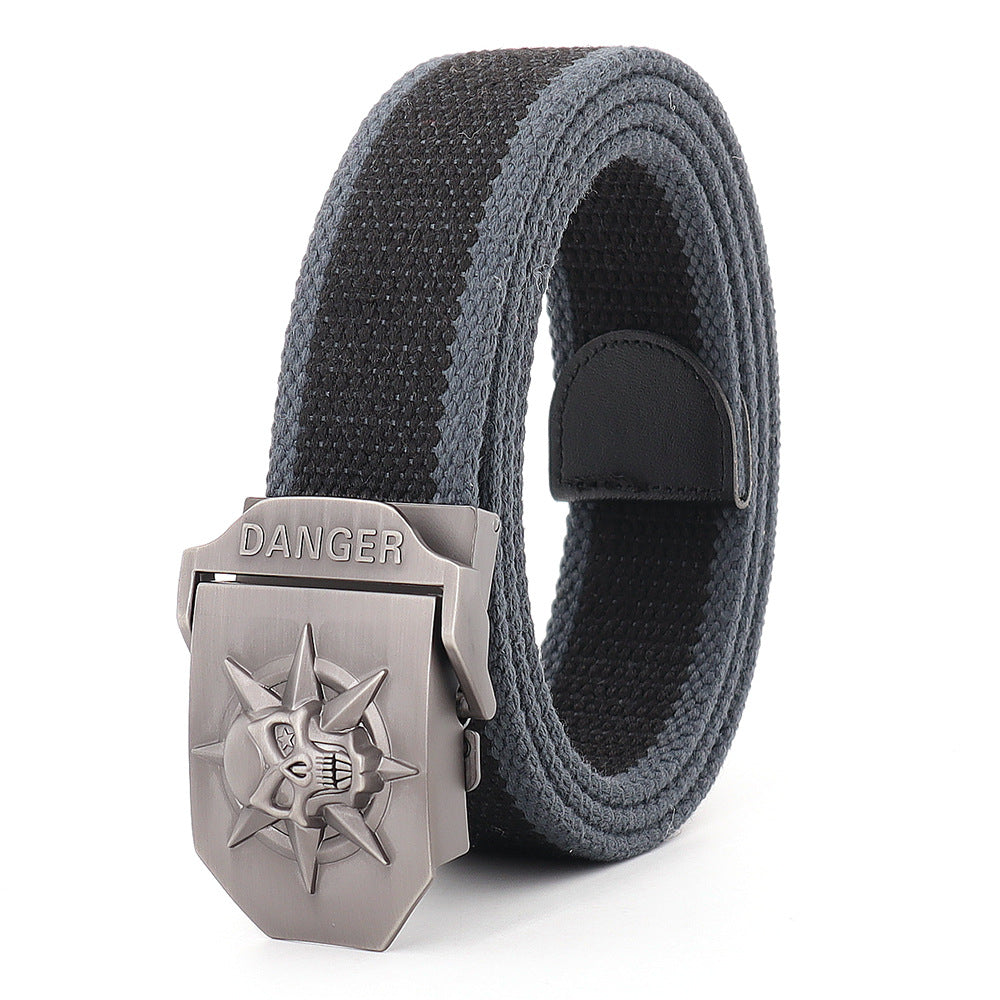 Men's Skull Alloy Thickened Canvas Lengthened Sports Green Belts