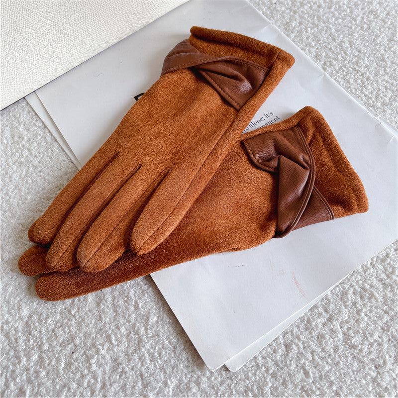 Women's Fleece-lined Thermal Winter Suede Outdoor Cycling Gloves