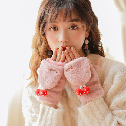 Winter Fleece-lined Cute Korean Style Cartoon Extra Thick Gloves