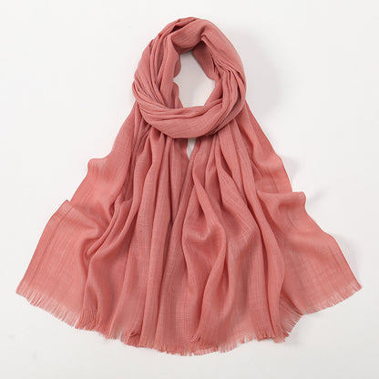 Women's Slub Cotton Solid Color Linen Feel Burrs Scarfs