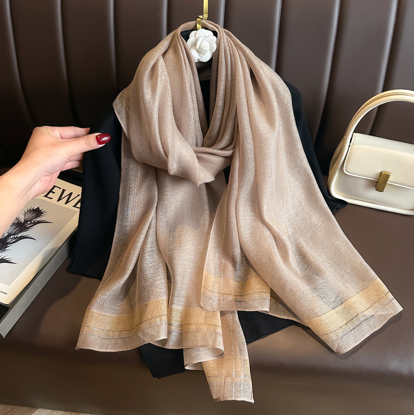 Women's Solid Color Gold Silk Fashion Emulation Scarfs