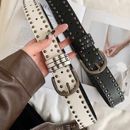 Women's White Punk Vintage Summer Rivet Versatile Belts