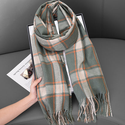 Women's Korean Striped Plaid Soft Warm Thick Scarfs