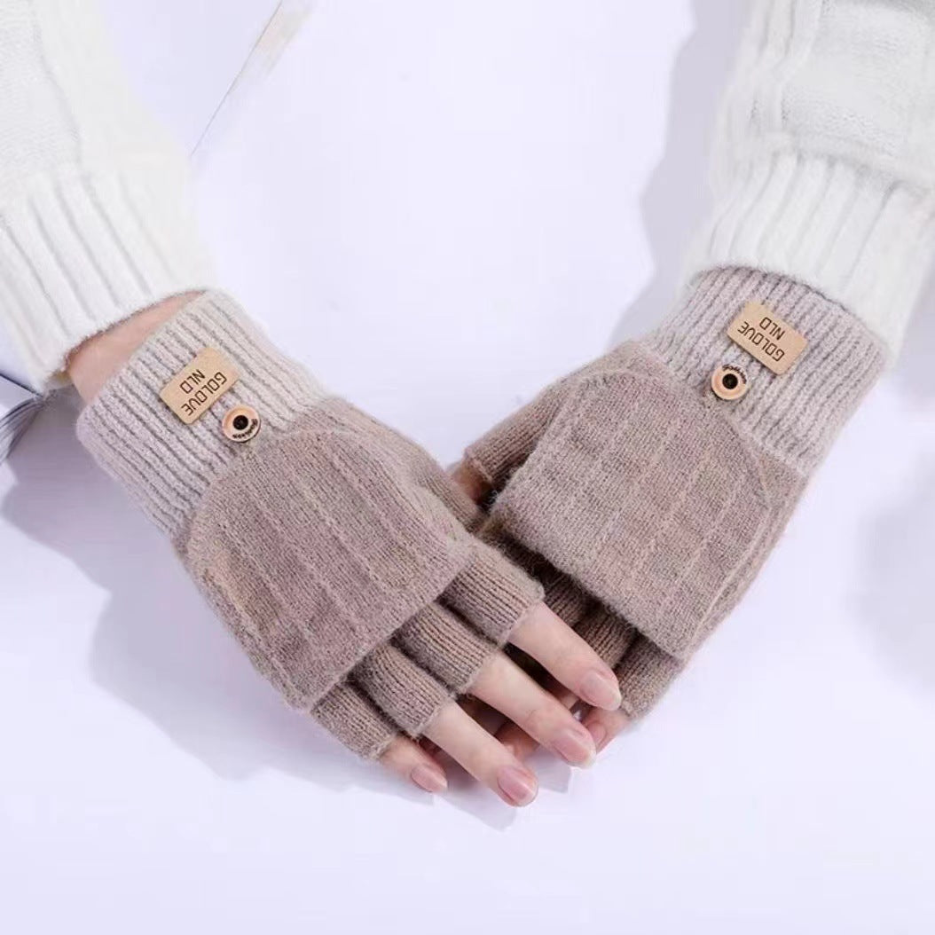 Women's Flip Winter Warm Thickened Knitting Female Gloves