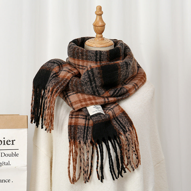 Temperament Wild Mohair Check Winter Soft Glutinous Tassel Scarfs