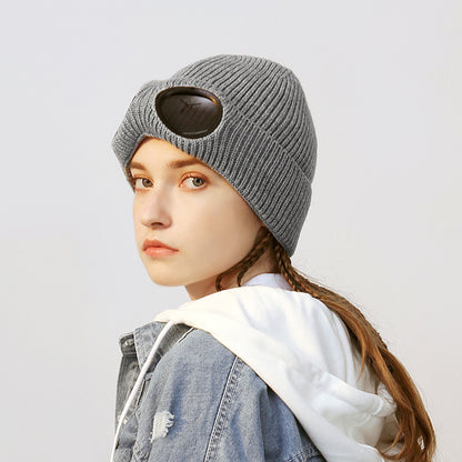 Women's & Men's Woolen Hat Pilot Glasses Plus Fluff Hats & Caps