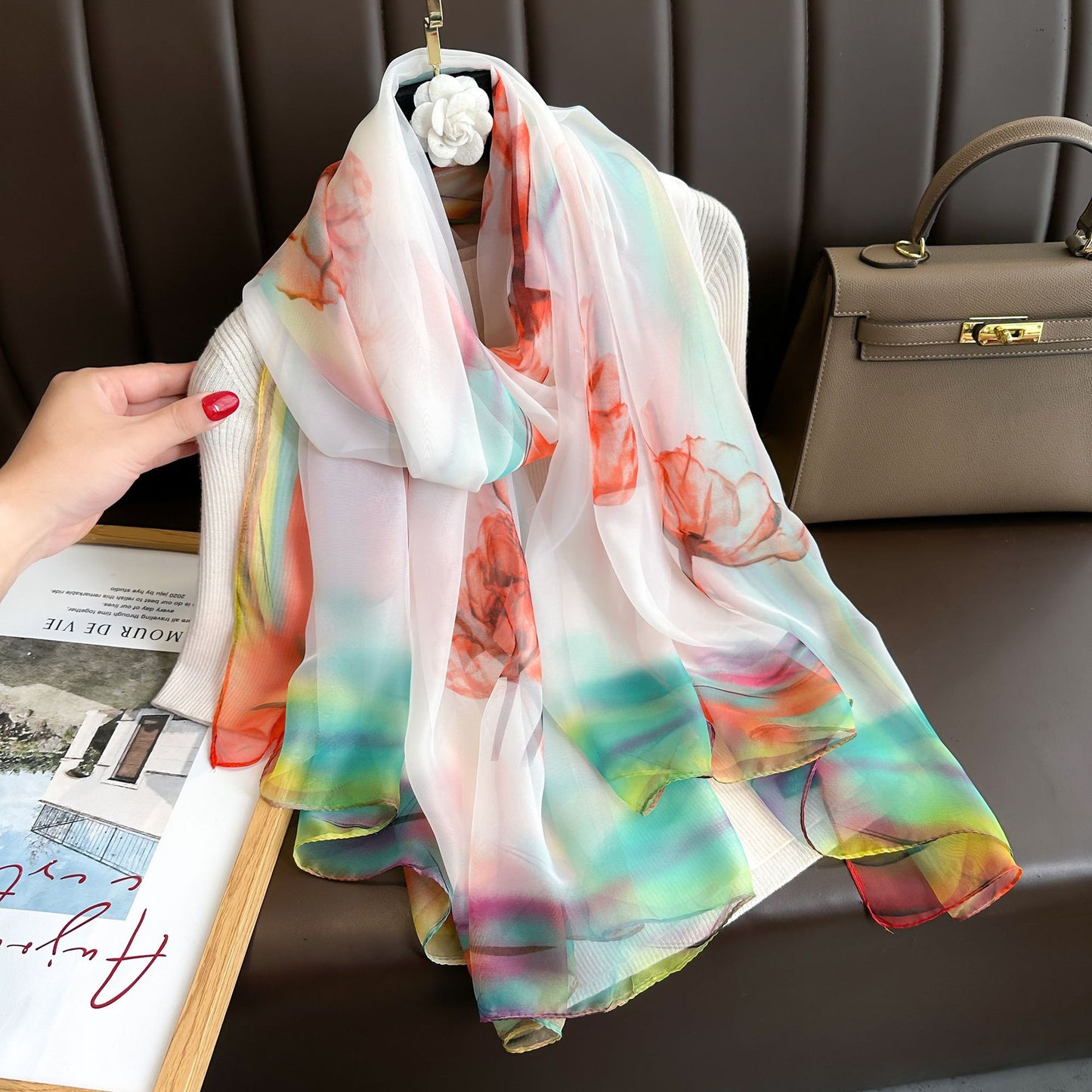 Women's Polka Dot Printed Long Wear Silk Scarfs