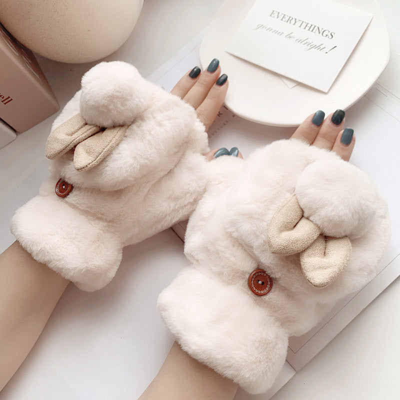 Winter Fleece-lined Cute Korean Style Cartoon Extra Thick Gloves