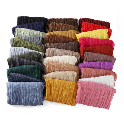 Women's Pure Color Voile Twist Wrinkle Cotton Linen Scarfs