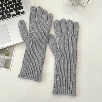 Color Woolen Knitted Candy Finger Open Gloves