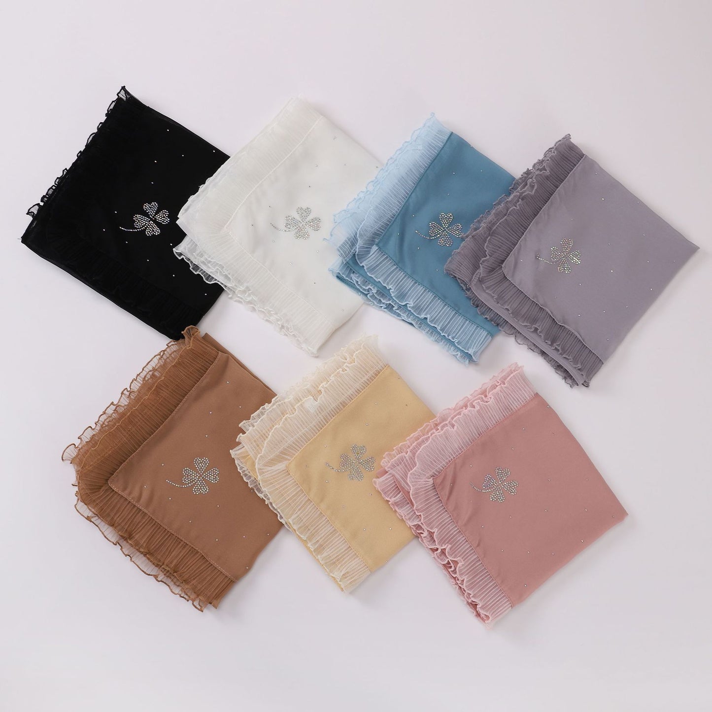 Live Broadcast Four-leaf Clover Hot Drilling Pearl Chiffon Square Scarfs